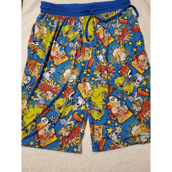 Nickelodeon Ren Stimpy Cat Dog Mens large Long Shorts Cartoon Blue muti color - Picture 1 of 7